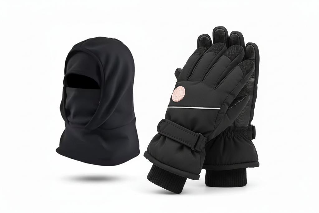 Neopren-Handschuhe und Sturmhaube kombiniert