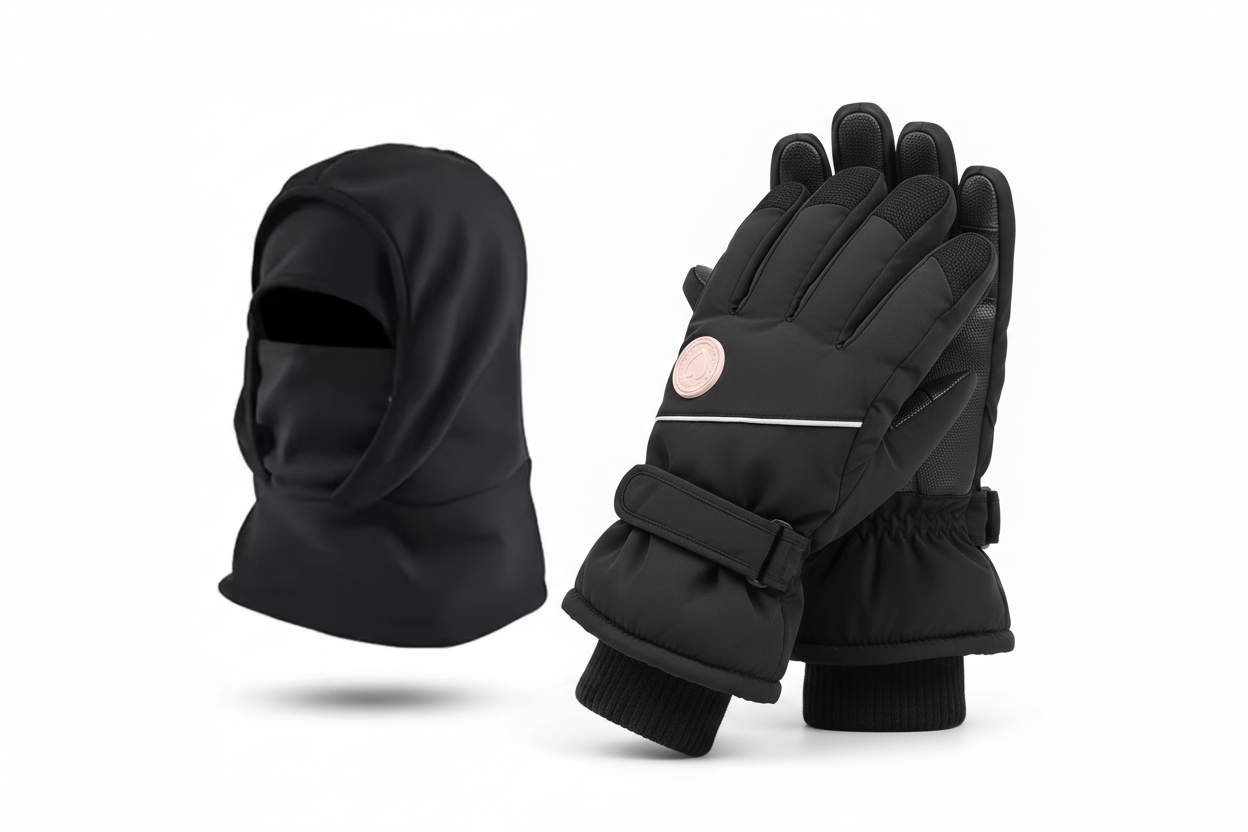 Neopren-Handschuhe und Sturmhaube kombiniert