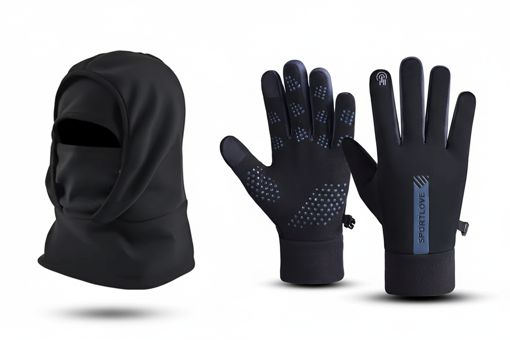 Sport-Handschuhe und Sturmhaube - Maske links