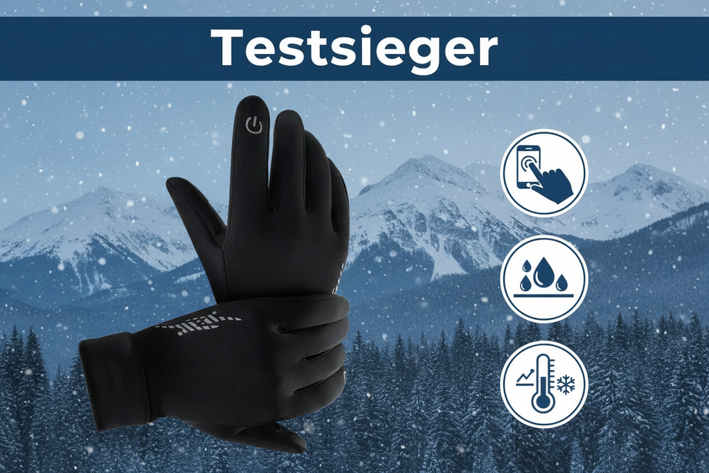 Testsieger Banner mit schwarzen Handschuhen
